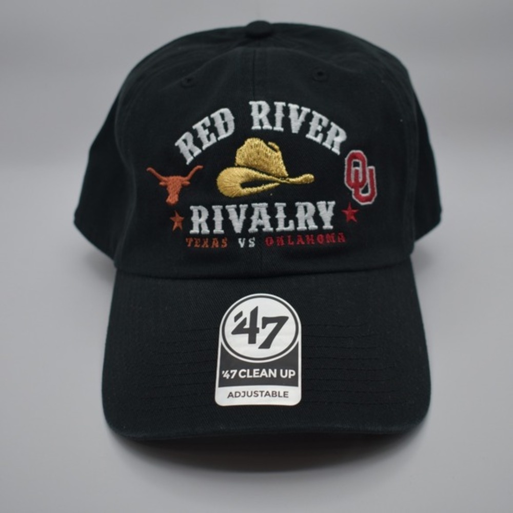 '47 Brand Red River Rivalry Texas Oklahoma Clean Up Adjustable Hat Cap Black NWT